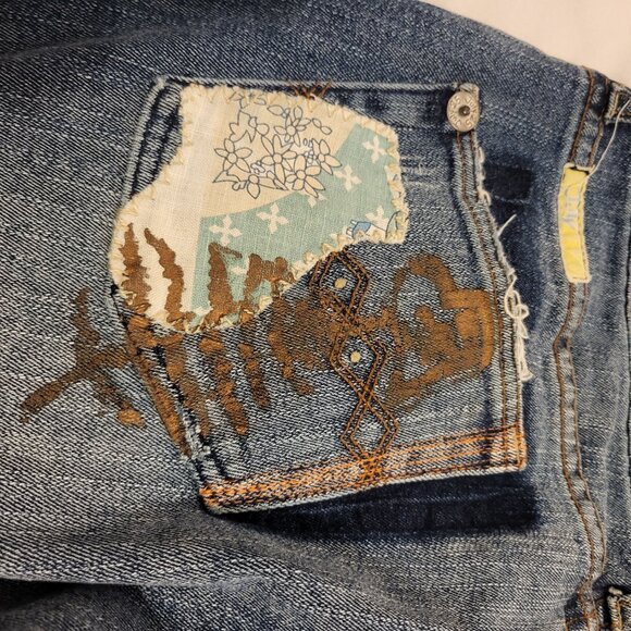 July 25 Womens Distressed Wide-Leg Jeans Size 29 Blue Denim Embellished Pockets - Picture 6 of 10